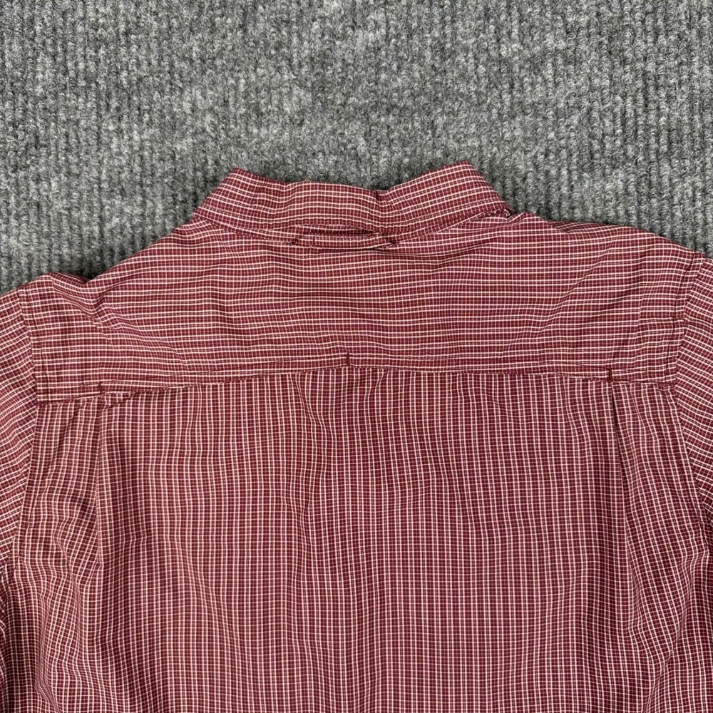 ExOfficio Shirt Womens L Maroon Plaid Button Down Hiking Shirt Roll Tab Sleeve - Picture 12 of 12